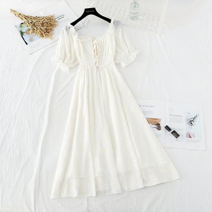 French dress with straight shoulder and slim waist  4653