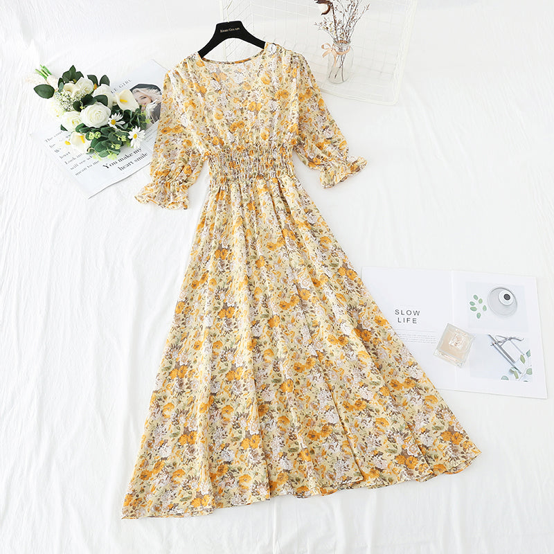 New French retro gentle fairy long skirt Short Sleeve Chiffon first love skirt  4854