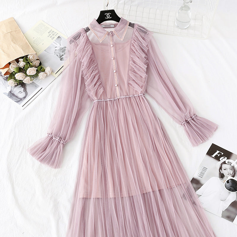 Sanftes Windfee-Superfee-Serien-Mesh-Kleid 3982