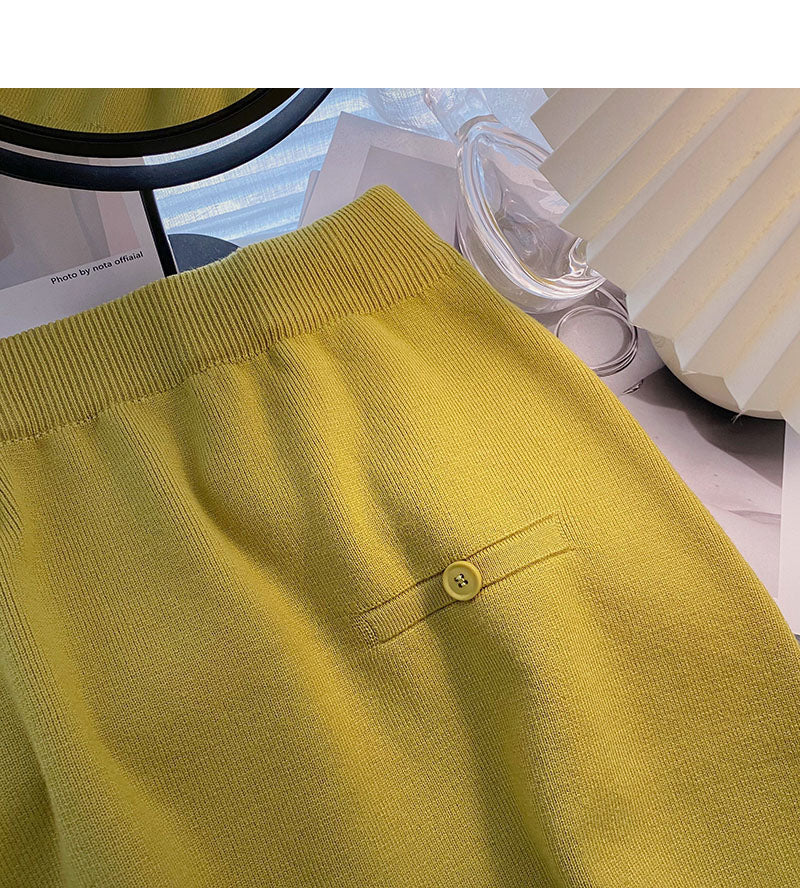 Casual retro solid high waist versatile Knit Skirt  5774