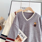 Embroidered bear V-neck Pullover female  4929