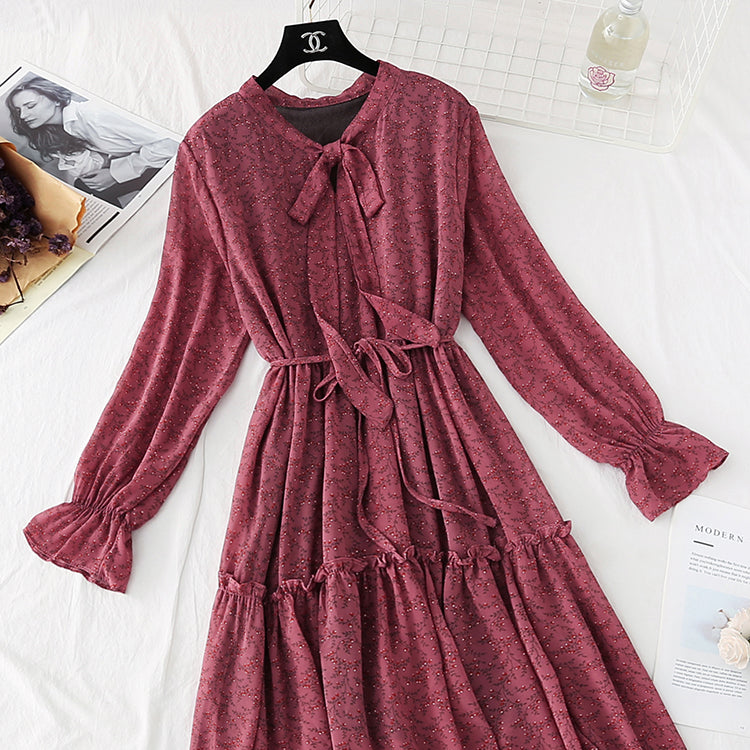 Loose floral French retro skirt fairy super fairy series  4020