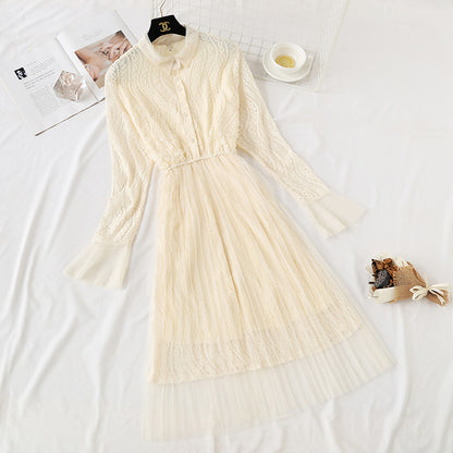 Lace mesh dress French super fairy knee length skirt  4365