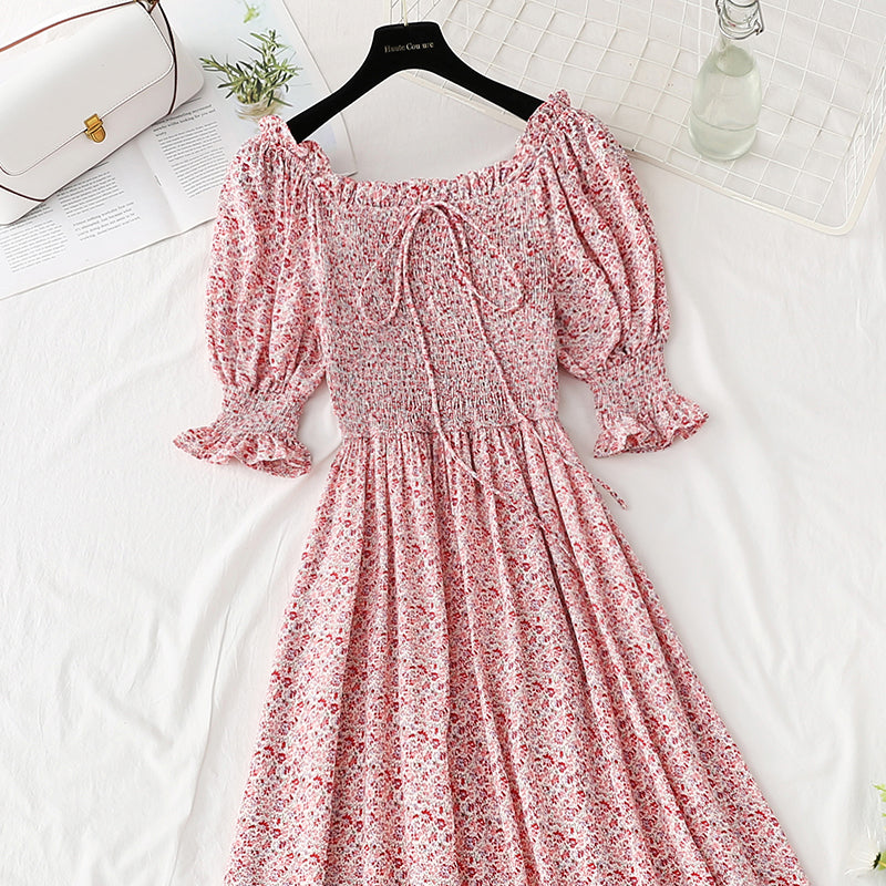 New women's Chiffon Ruffle lace up first love floral dress  4861