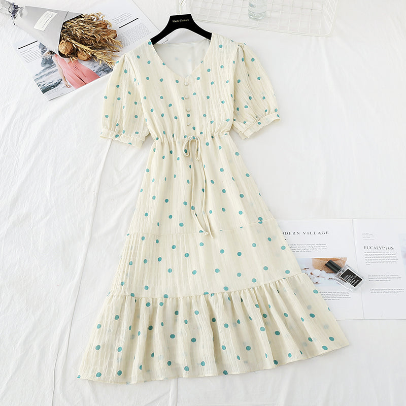 New French Vintage chiffon skirt fairy super xiansen slim dress  4682