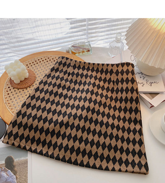 Hong Kong style retro fashion color matching Plaid thin high waist skirt  5343