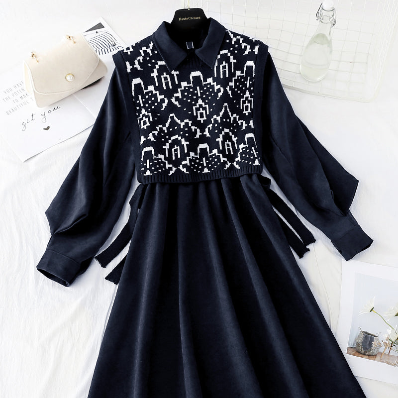 Slim knit dress versatile bottomed winter dress  4075