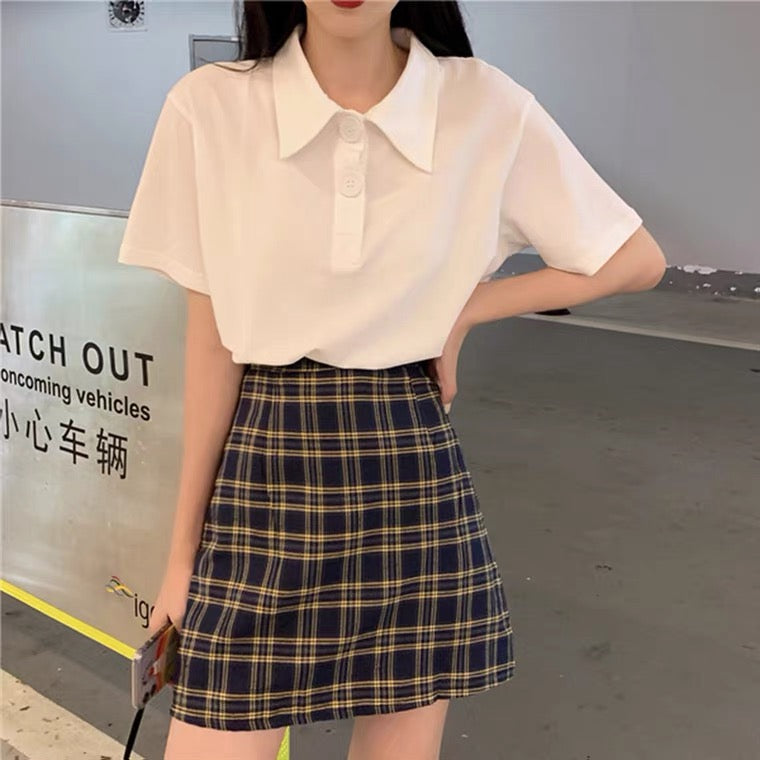 Chic short style plaid skirt, high waist a -line skirt, wrap buttock skirt  3626