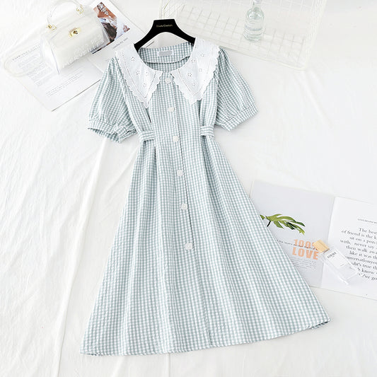 Doll neckline waistband shows thin temperament skirt  4183