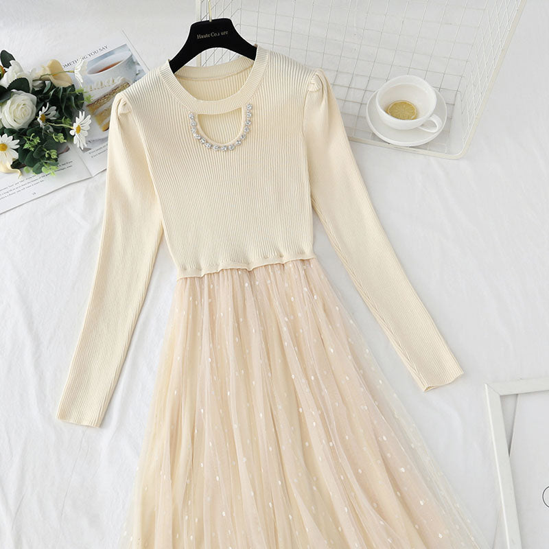 Patchwork backing dress French light mature dress  4430