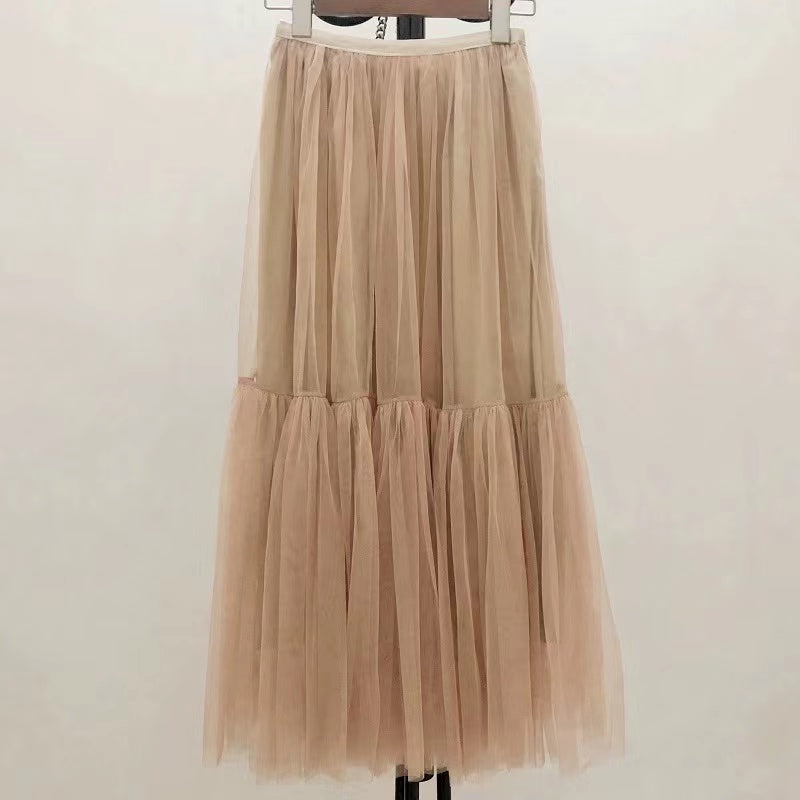 Jupe en maille, jupe féerique élégante et grande, jupe bouffante, jupe en gaze à épissure drapée 3710