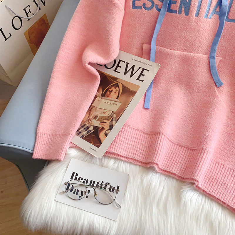 Lazy Letter bestickter Kapuzenpullover Pullover Damen Pullover 5216