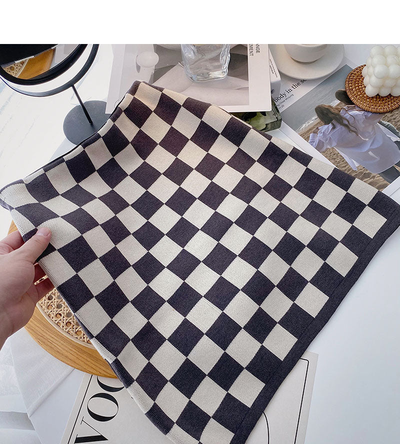 Chessboard Plaid Vintage knit bag hip slim skirt  5277
