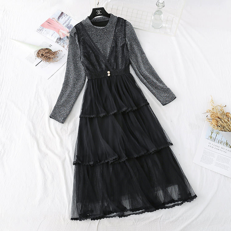 Japanese gentle wind mesh dress two-piece set 4377