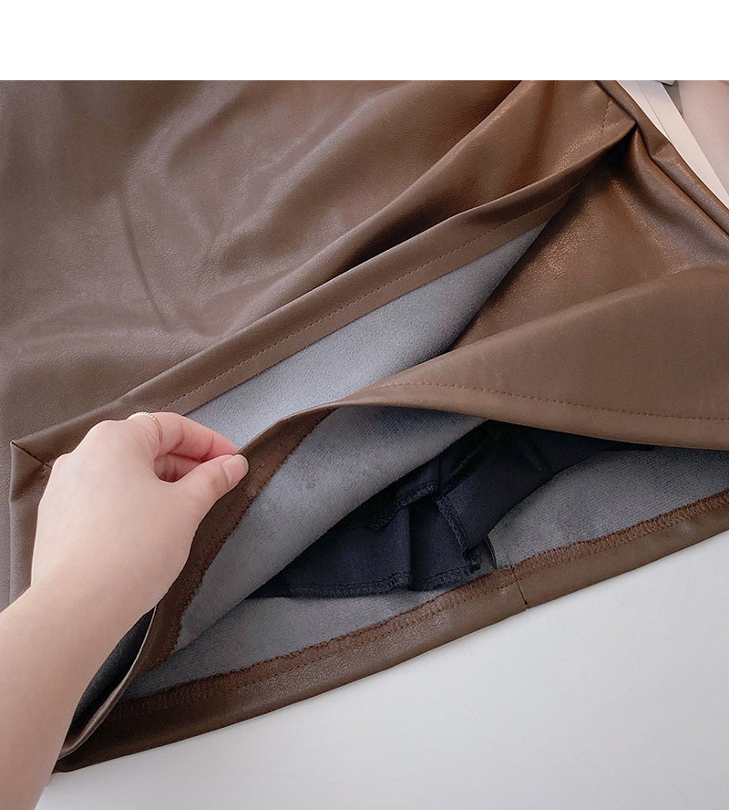 Irregular PU leather high waist wrap hip slim fashion skirt  5576