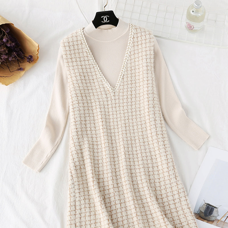 New knitted bottomed shirt vest skirt two piece dress  4453