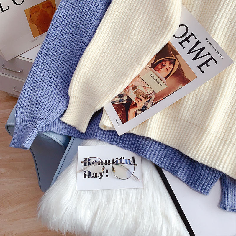 V-neck Pullover Sweater women's design sense niche sweater top  5092