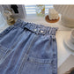 Versatile slim elastic waist denim Vintage A-line skirt  5340