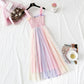 Rainbow seven color suspender dress  4299