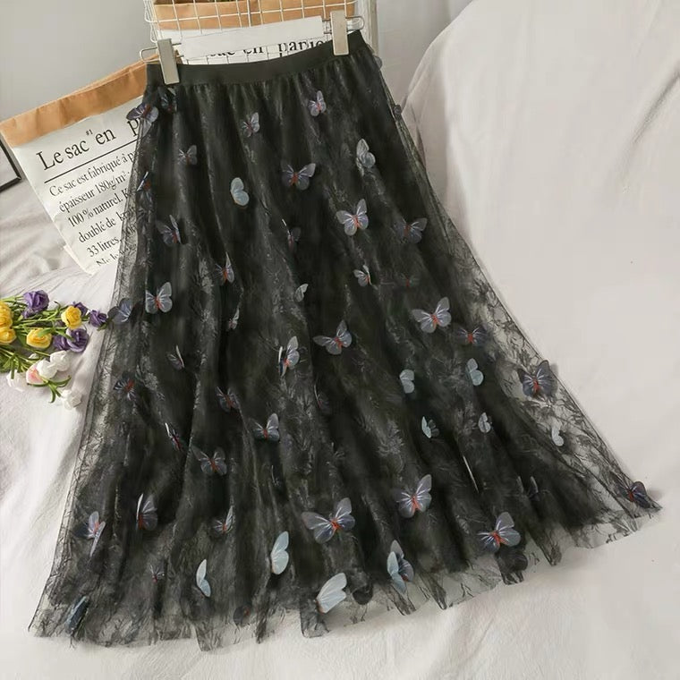 Super fairy sweet, butterfly long gauze skirt, new high waist skirt  3673