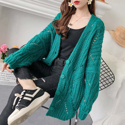 Medium length lazy wind thick sweater cardigan women 5266