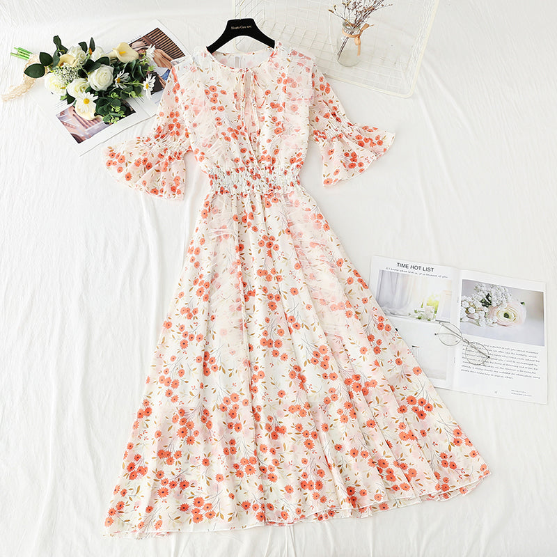 Chiffon floral skirt first love department sweet aging knee length skirt  4426