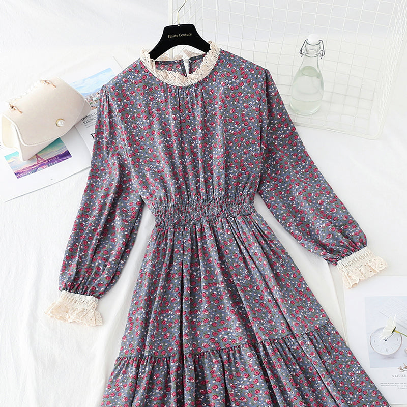 Patchwork-Blumenkleid aus Spitze mit unterem Rock für Damen 4056