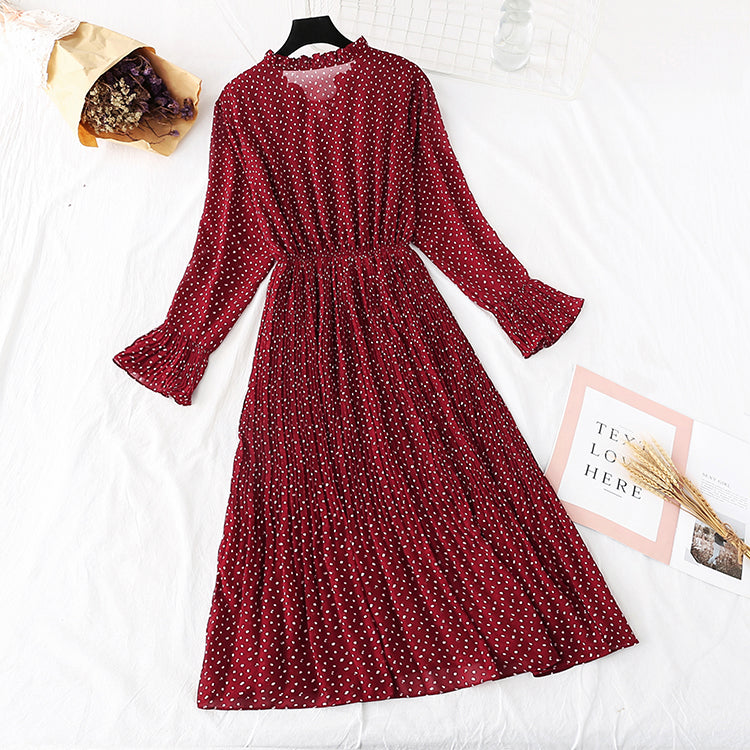 Französischer Retro-Innenrock mit gepunktetem Boden, mittellang 3965