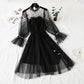 Mesh dress with Beaded long sleeve lace  4307