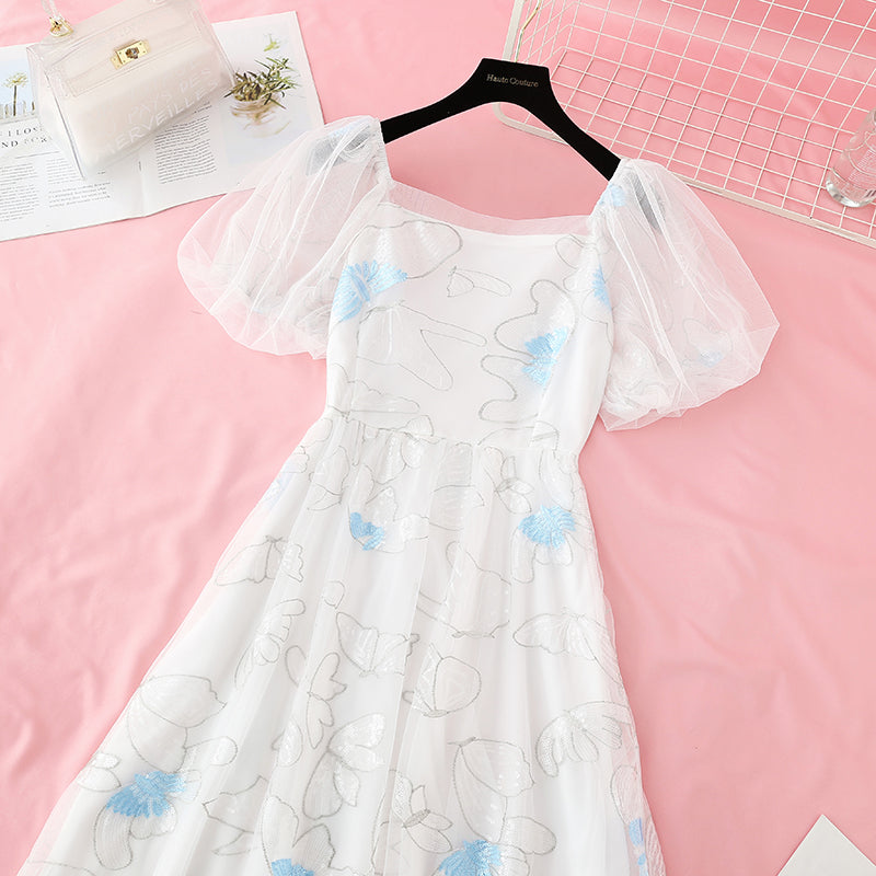 New mesh embroidery temperament goddess style small long skirt  4694