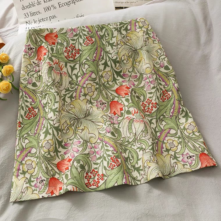 New style, vintage style, printed high waist, A-line bodycon skirt  3598