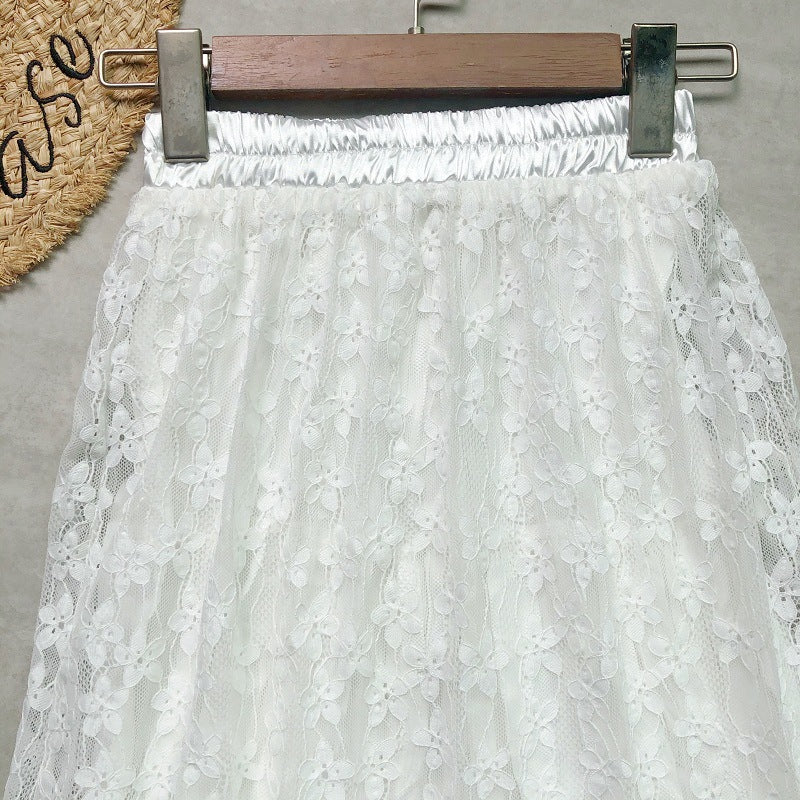 Two-sided to wear, lace patchwork ruffled A-line skirt, high waist puffy pleated skirt  3679