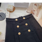 Korean retro simple double row button high waist pleated skirt  5498