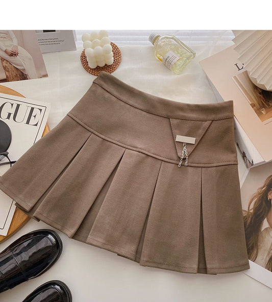 Solid pleated skirt Korean version age reducing college style versatile skirt  5460