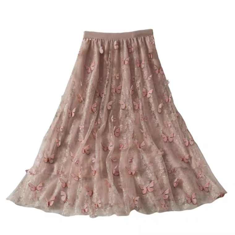 Super fairy sweet, butterfly long gauze skirt, new high waist skirt  3673