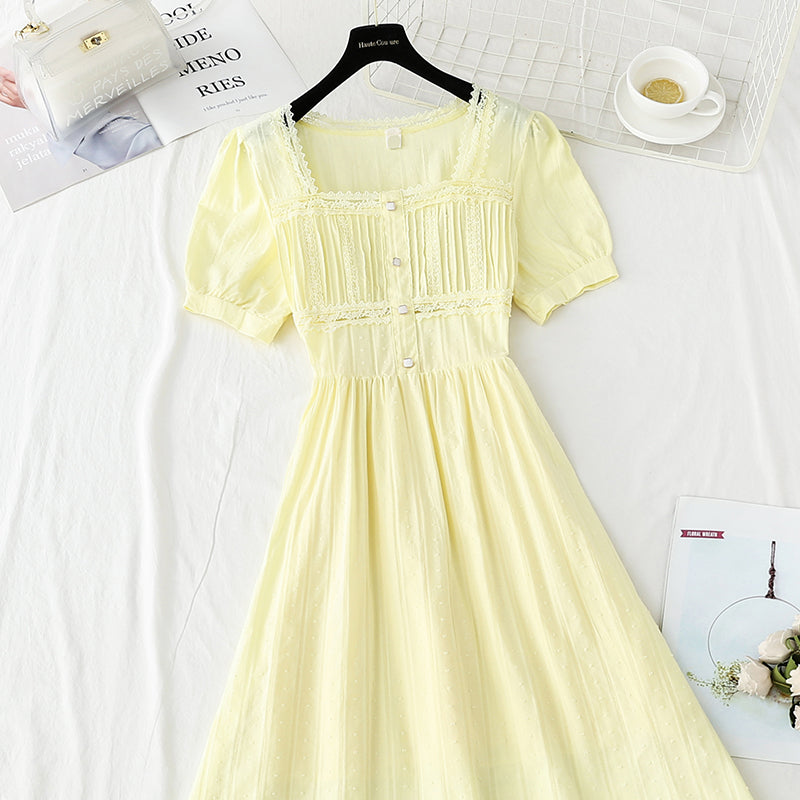 Jupe fine en dentelle à encolure carrée, fermeture à la taille, premier amour 4240