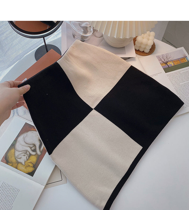 Hong Kong Style Vintage Plaid high waist wrap hip A-line skirt  5456