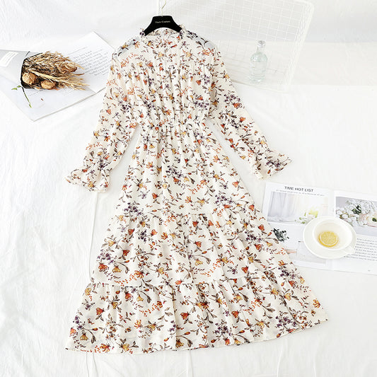 New French retro floral Platycodon grandiflorum skirt bottomed knee length skirt  4534