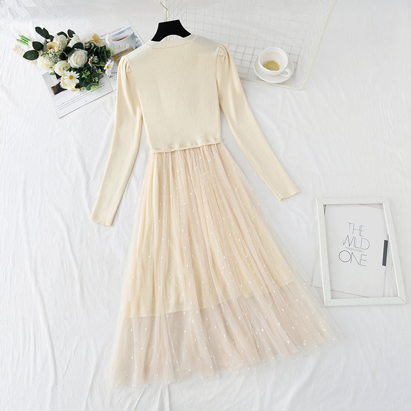 Patchwork backing dress French light mature dress  4430