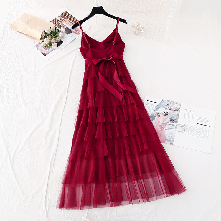 The new waist is slim, and the mesh cake skirt is long  4389