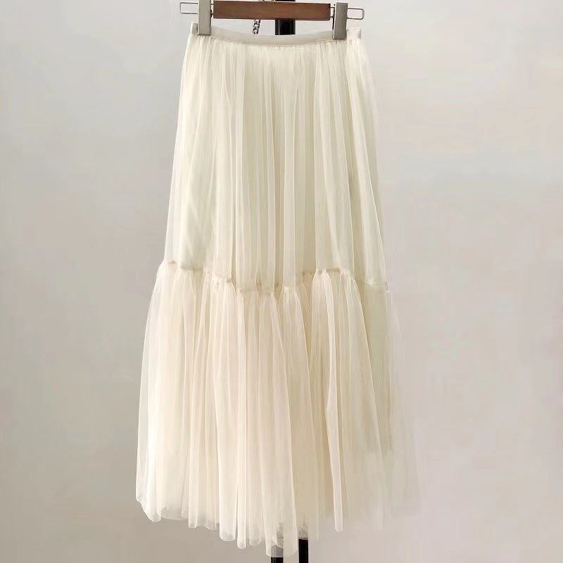 Jupe en maille, jupe féerique élégante et grande, jupe bouffante, jupe en gaze à épissure drapée 3710