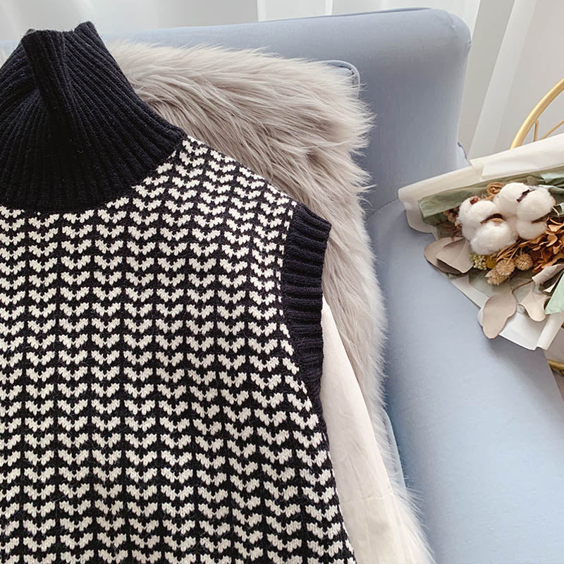 Gilet col montant pull gilet tricoté femme sans manches 5002