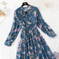 New French style long sleeve Floral Chiffon Skirt  4444