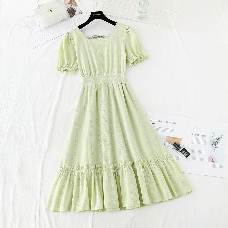 New cotton linen hook embroidery waist closing slim skirt  4683