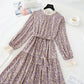Retro waistband, slim temperament, gentle wind, Long Sleeve Chiffon Skirt  3893