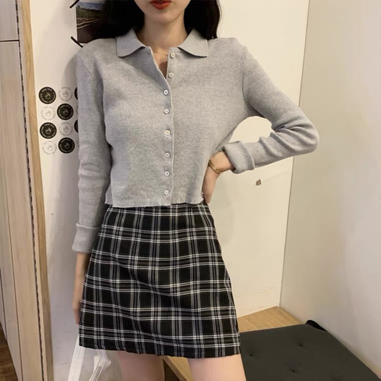Chic short style plaid skirt, high waist a -line skirt, wrap buttock skirt  3626