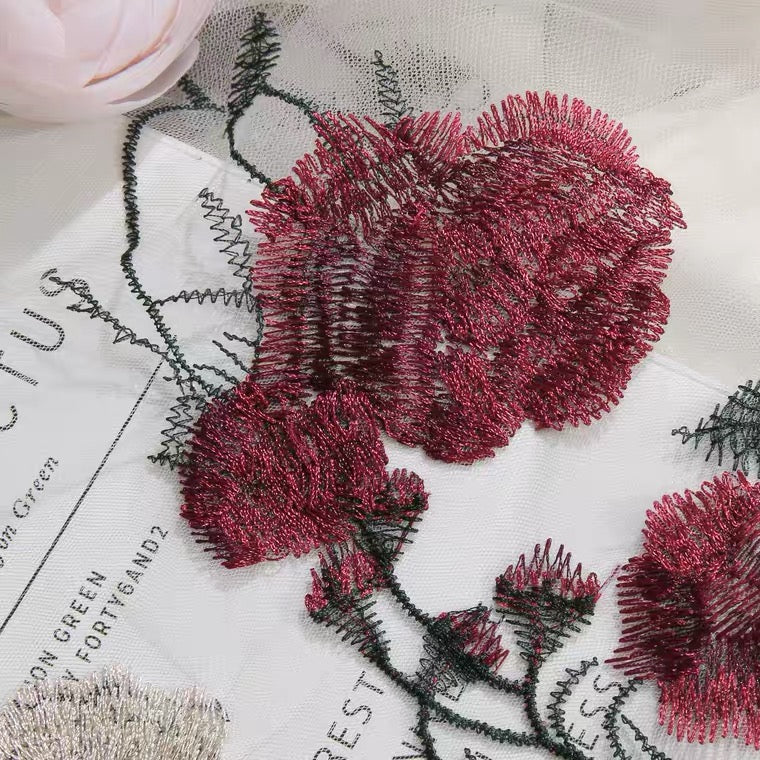 Embroidered large flowers, stylish, sweet mesh midi fairy skirt  3632