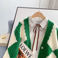 Vintage rhombic contrast cardigan sweater knitted jacket  5242