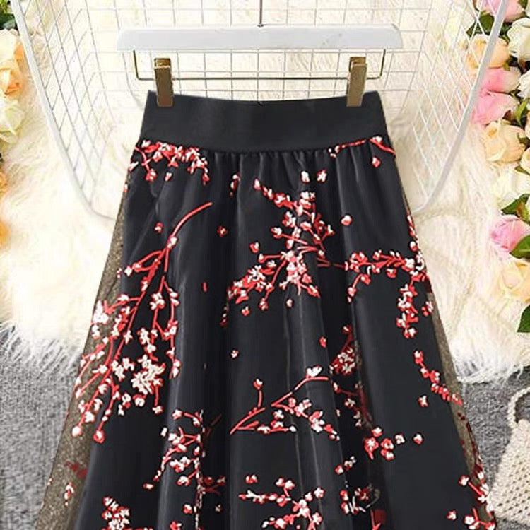 Jupe en maille, jupe bouffante imprimée taille haute avec fermeture éclair, jupe trapèze jupe midi en tulle 3602