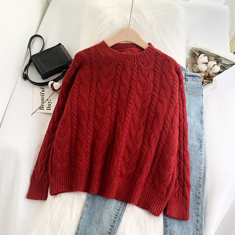 Retro chelizi red Japanese lazy style sweater  4921